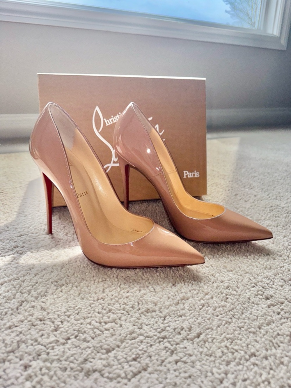 Christian Louboutin So Kate Patent Nude  Pointed Toe Pumps